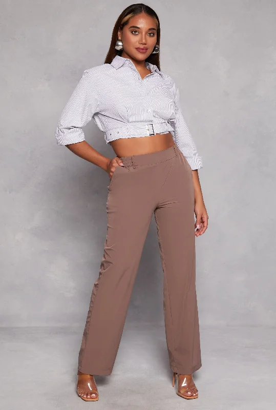 Pull On High Waist Dress Pants