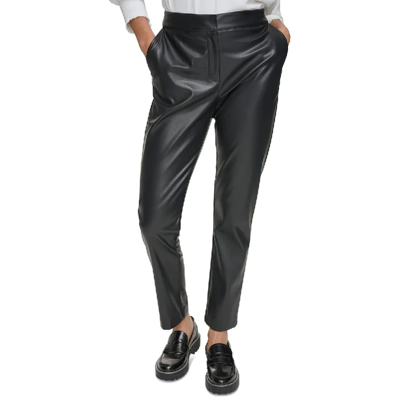 Calvin Klein Womens Faux Leather Slim Fit Ankle Pants