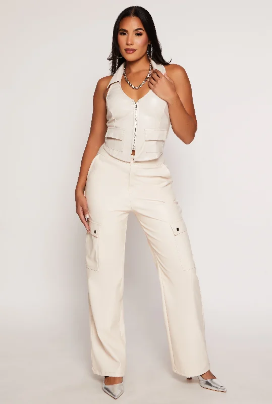 Haute Monde Faux Leather Cargo Pants