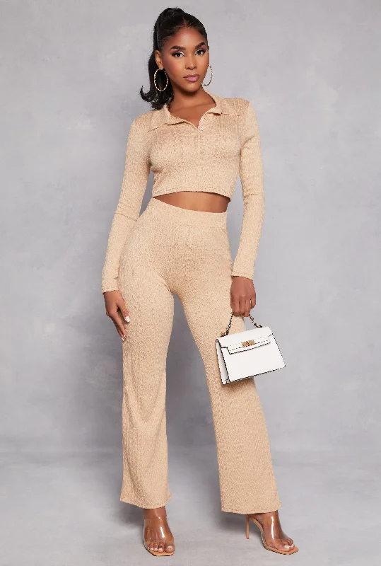 Textured Knit Wide Leg Pants