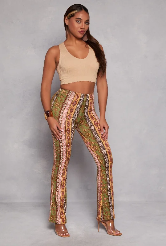 Paisley Border Print High Waisted Flare Pants