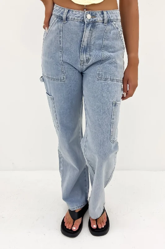 Ottie Denim Cargo Pant Mid Blue