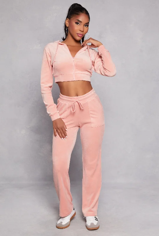 Velour Drawstring Waist Sweatpants