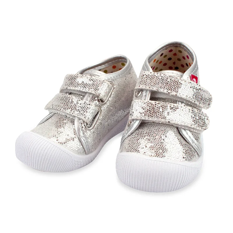 Nina Double V Baby Shoe - Silver Sparkle